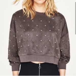 ZARA Studded Cropped Sweatshirt